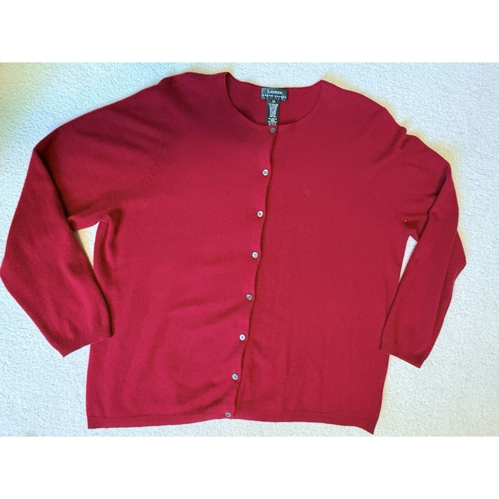Ralph Lauren Crew neck Cardigan Sweater Womens 2XL Merino,Angora,Cashmere,Nylon